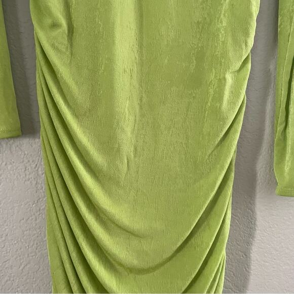 Fashion Nova Lily Ruched Long Sleeve Maxi Dress Size Large Lime Green New - Picture 13 of 13